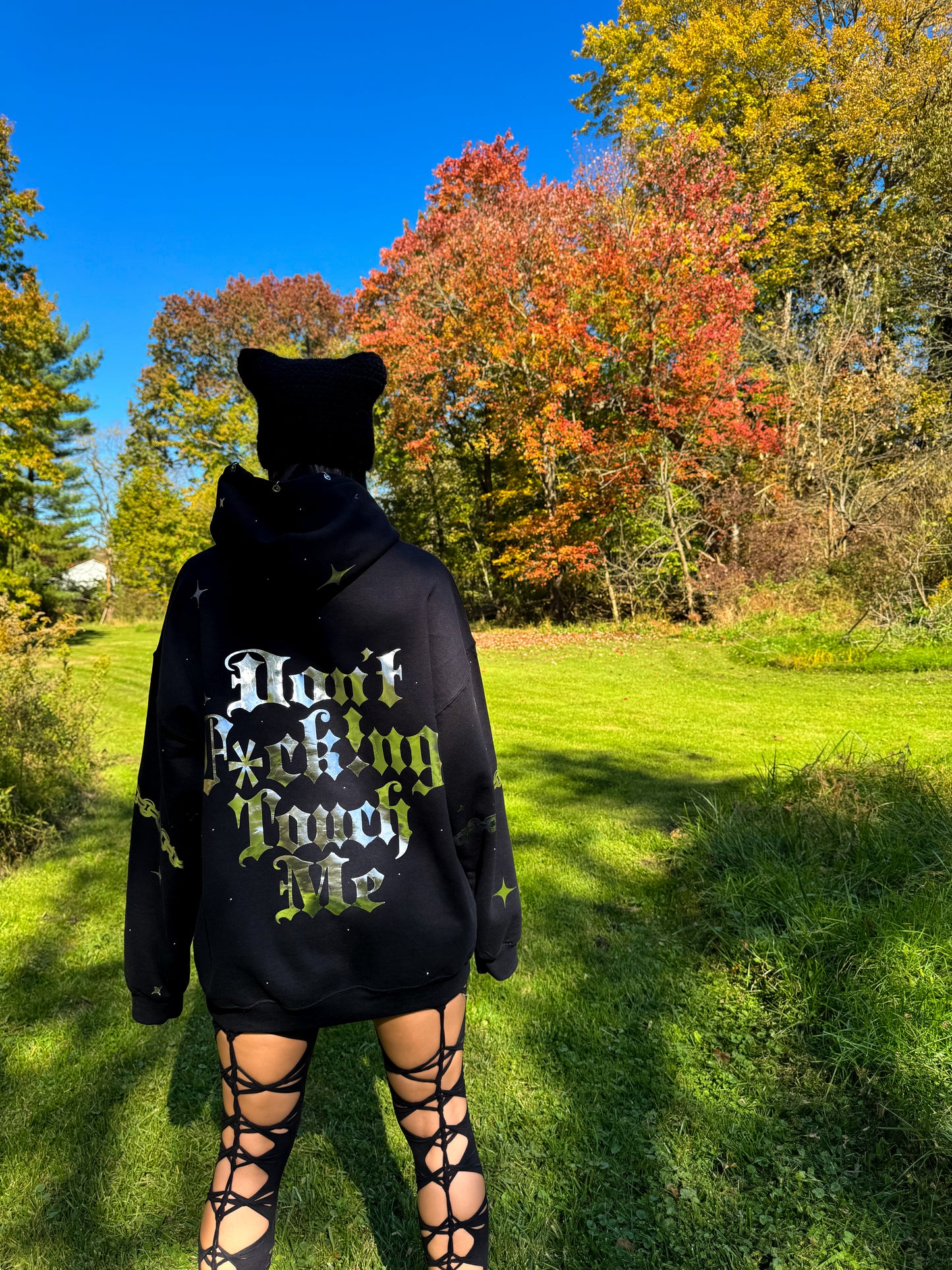 DFTM gothic chrome hoodie with charms