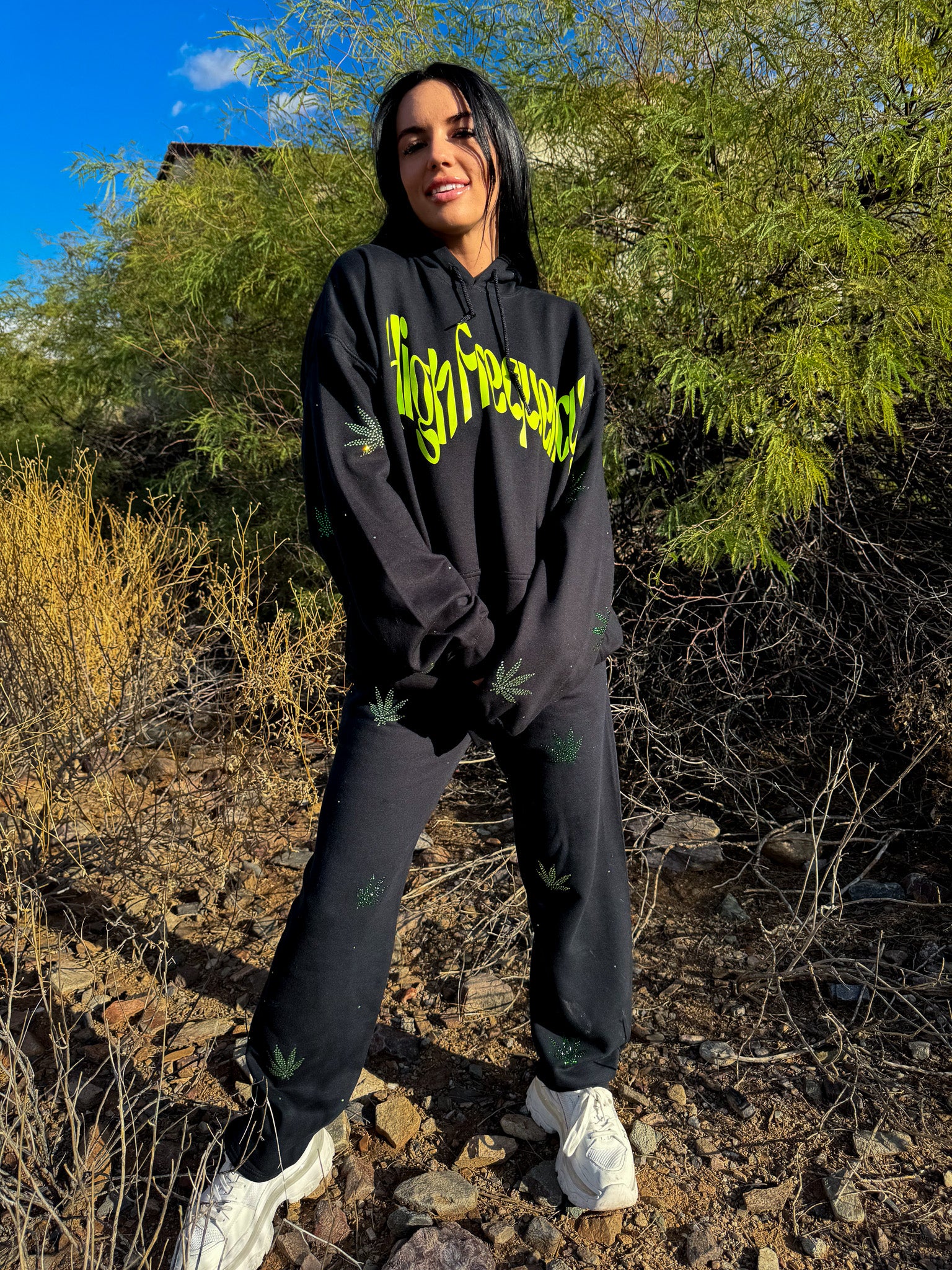 Girl wearing thrasher outlet hoodie